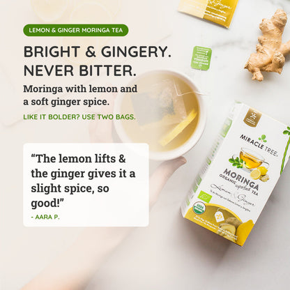Organic Moringa Tea - Lemon & Ginger - Caffeine-Free Herbal Tea-2