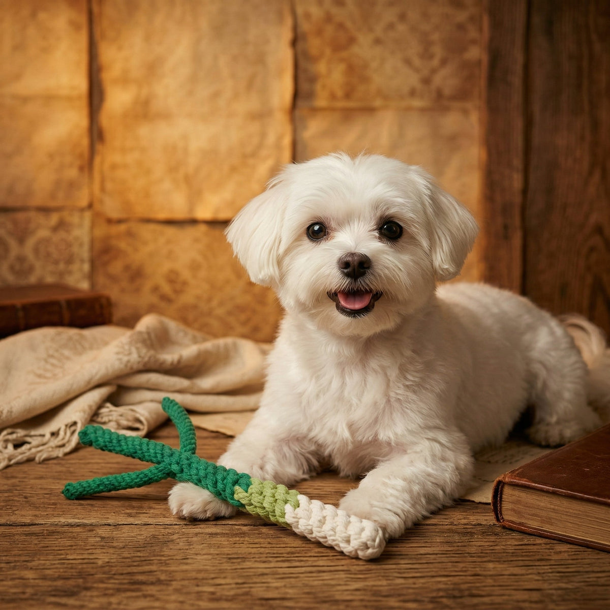 Handmade Green Onion Tug Rope Toy-3